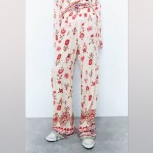 Zara Floral Print Wide Leg Pants